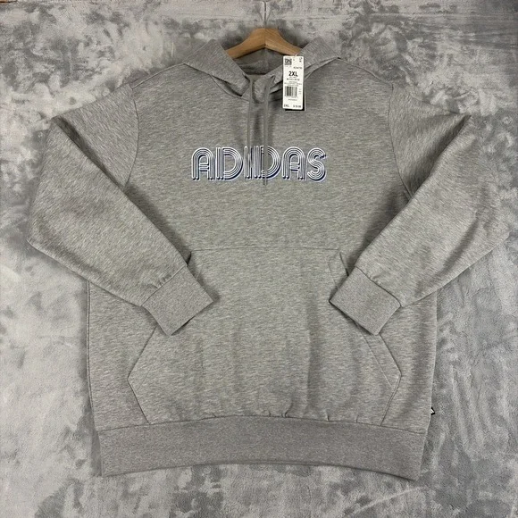 Adidas Hoodie Mens 2XL Gray Retro Logo Pullover Fleece KD4730 NWT