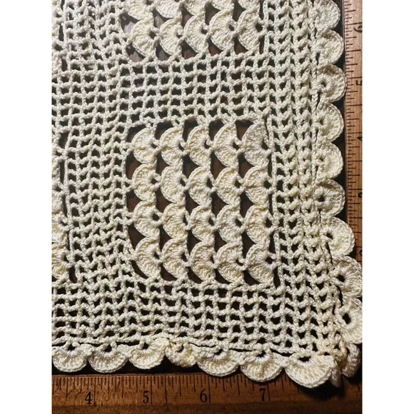 Vintage Handmade Crochet Doily yellow ‎ Set Square Lace Accent