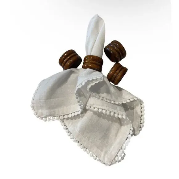 Carved Solid wood Napkin ring holders set of 4‎ boho wedding formal dinner party