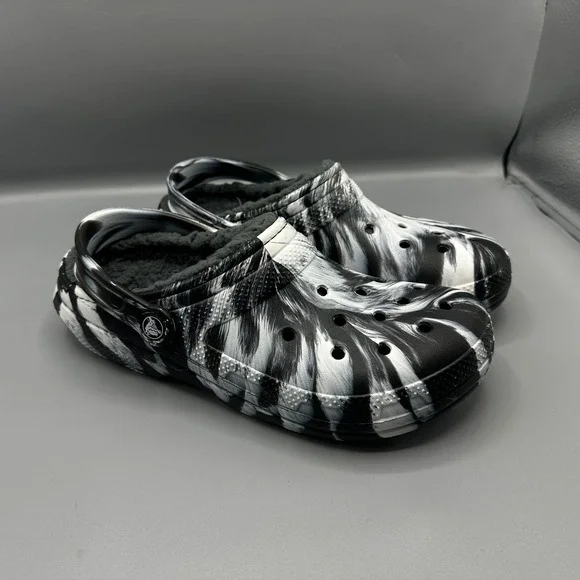 Crocs Classic Lined Clog Black White Marble Tie Dye Mens 8 Womens 10 206630