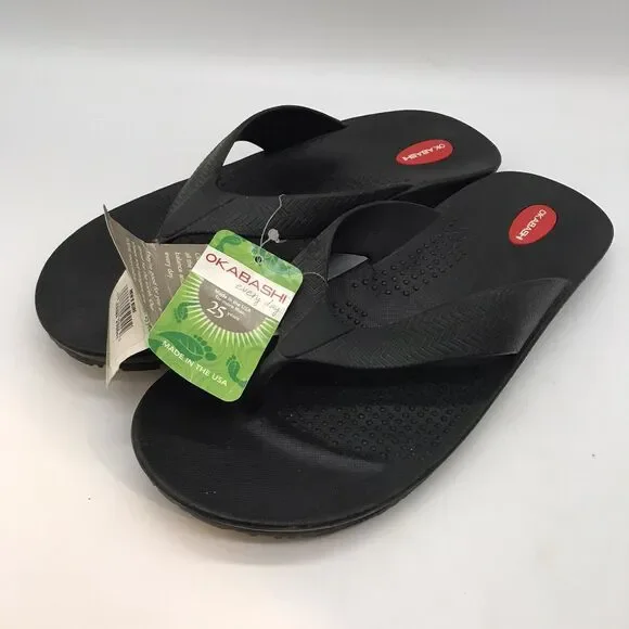 Okabashi Surf Sport Sandals Men's 12 (XXL) Black Comfy Arch Support Recycled USA
