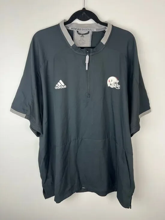 Men’s Adidas U-Miami Hurricanes Quarter-Zip Coaches Short Sleeve Pullover 2XL