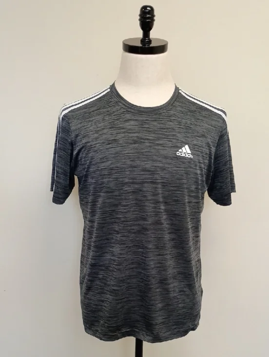 Adidas Primegreen Aeroready Shirt Heather Gray 3 Stripe Athletic Tee Size Small