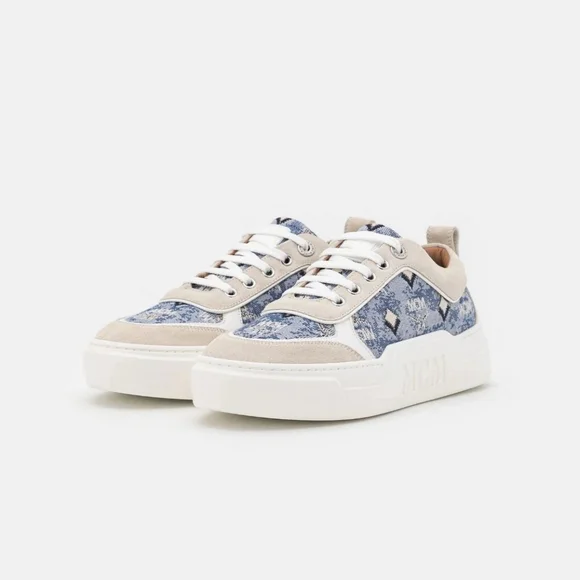 MCM Vintage Monogram‎ Jacquard Low-Top Platform Sneakers Blue 7.5 New in Box