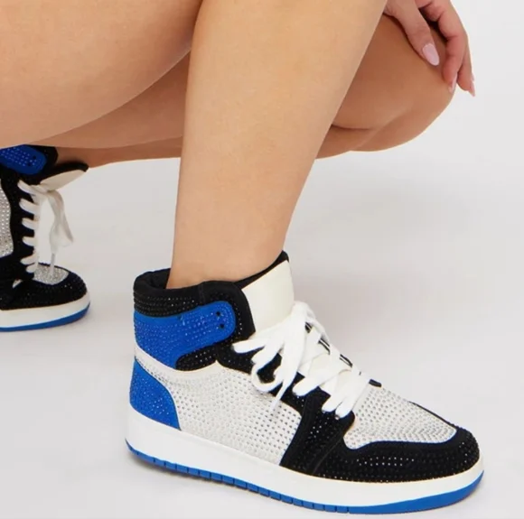 Mata Shoes Black Blue and White  Rhinestone Sneakers with Sleek Design