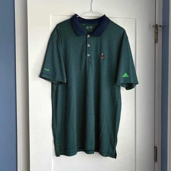ADIDAS | Navy Blue and Green striped Polo |  Men’s Size Large