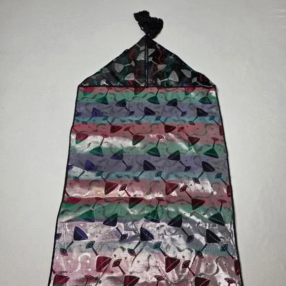 Decorative Table Runner Multicolor Martini Glass Reversible Tassels Retro
