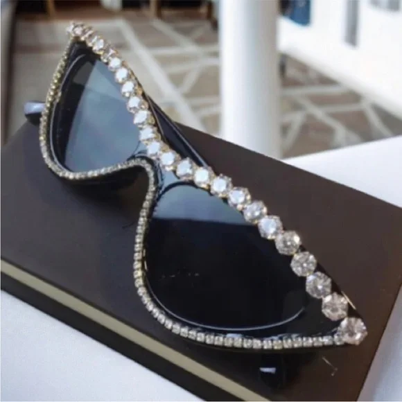 Sparkling Rhinestone Black Cat Eye Sunglasses ~ brand new