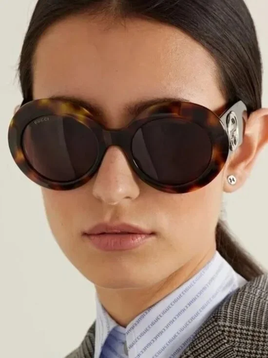 New GUCCI GG1647S 009 Oversized round-frame tortoiseshell acetate sunglasses