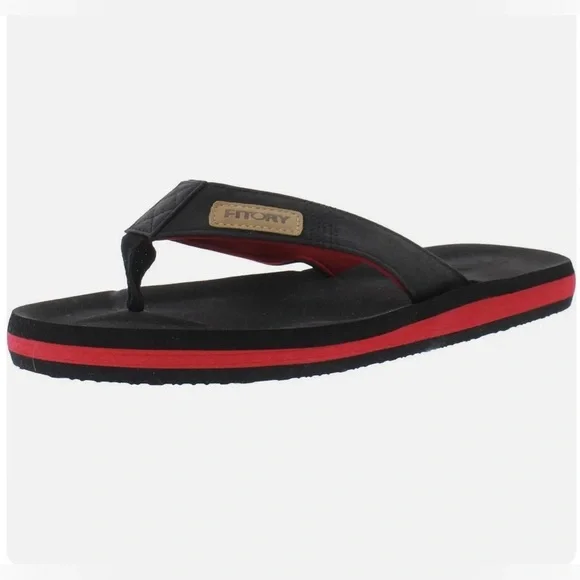 NEW‎ FITORY Mens Black Open Toe Slip On Thong Sandals - Size 10
