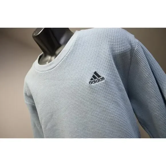 Adidas Crew Neck Sweat Shirt Sweater Blue‎ Thermal Weave Long Sleeve Mens Large