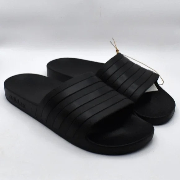 adidas Adilette Aqua Slides Sandals Slip On Men's 11 Women's 12 Black NWT F35550