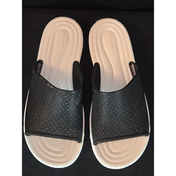 Crocs M9 Mens Slides Sandals Black Perforated Slip On Comfort Sandal‎