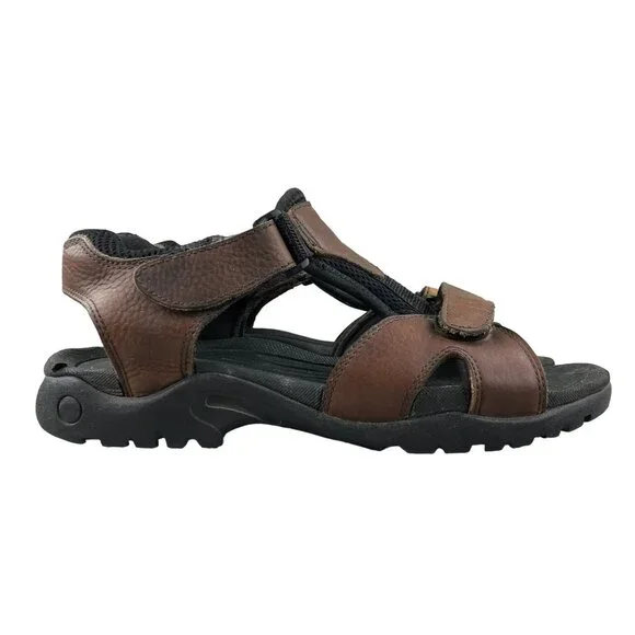 GH Bass & Co Men's Size 11M Trail Brown Genuine Leather Hook & Loop Sandals