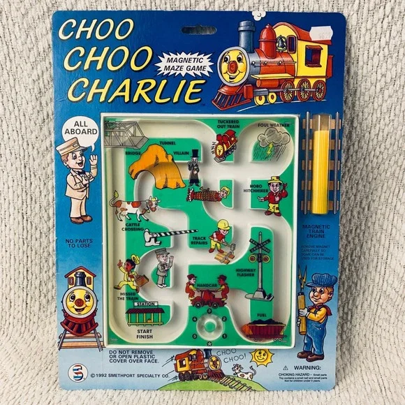 Smethport Choo Choo Charlie Magnetic Maze‎ Game Kids Blue 1992 Vintage 616 New