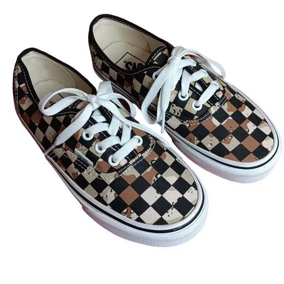Vans Authentic Sneaker Women 5.5 Men 4.0 Tan Camo Checkerboard Excellent Low Top