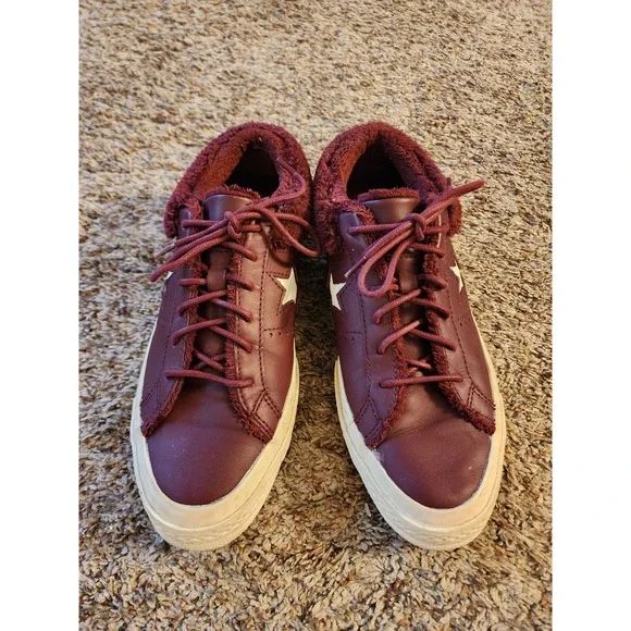 Converse One Star Ox Fur Dark Sangria Burgundy Leather Sneakers 162602C W8 M6