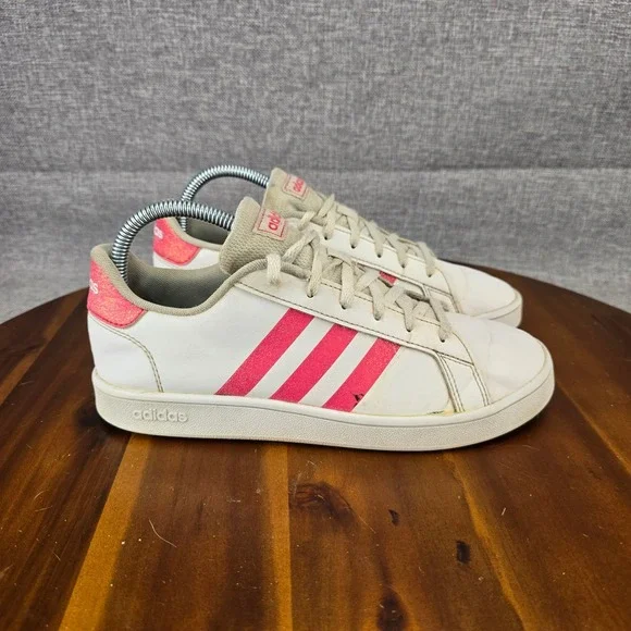 Adidas Grand Court White Pink Glitter Sneakers‎ EG5136 Womens 5.5 Low Top Shoes