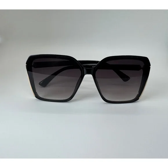 Frita Womens Oversized Square Sunglasses Black Gold Trim UV400 Gradient Lens