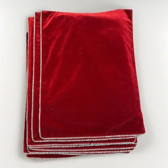 Red Velvet Rhinestone Placemats Set of‎ 8 Glam Holiday Table Decor