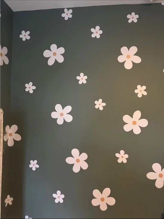 Floral Wall Decal Set - White and Gold Daisy Accents