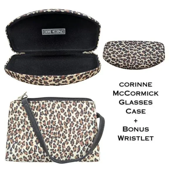 Corinne McCormick Sunglasses Hard Case Leopard Print + Bonus Leopard Wristlet