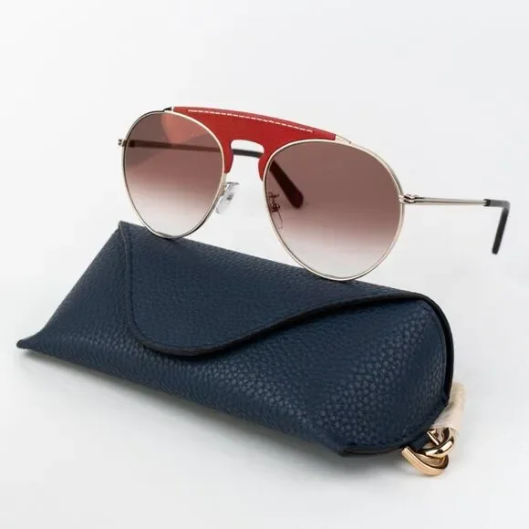 Loewe Women Sunglasses LW40005U 33G Red Leather Brown Gradient Pilot BRAND NEW