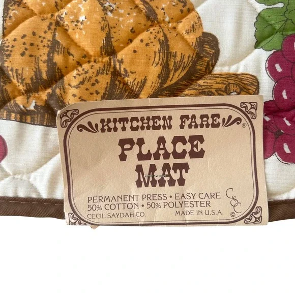 VTG NWT Kitchen Place Mats Wine Bread Lot Oval Quilted USA Made MCM Cottage Core