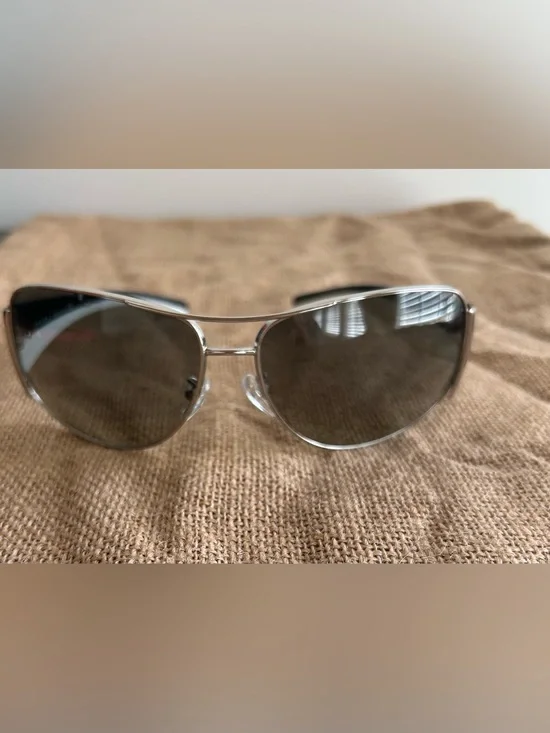 Prada Silver Framed Aviator Sunglasses with Gray Lenses SPR 85G64*14 6BA-3M1 115