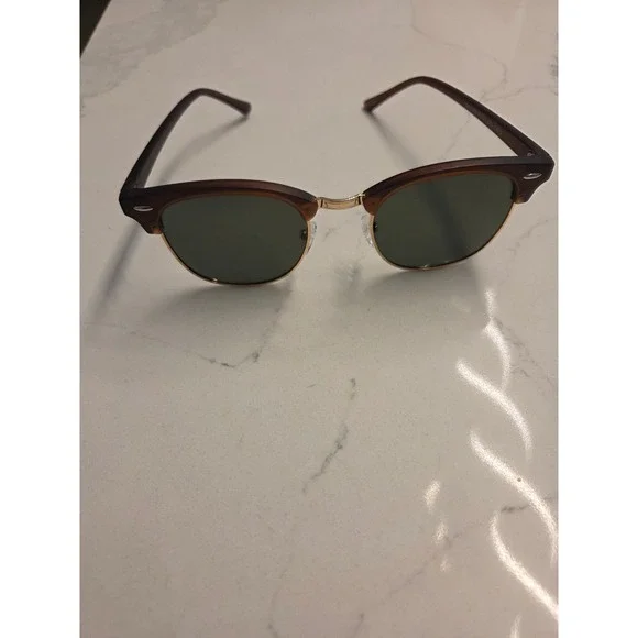 FASHION EYEWEAR Brown Tortoise Gold Clubmaster Style Sunglasses Retro Browline