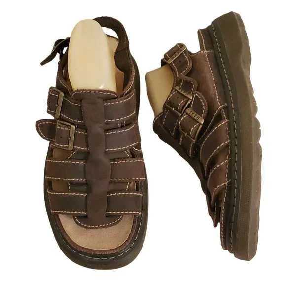 Bass 11 Brown Leather Fisherman Sandals Summer Chunky 90s Y2K Beach Grunge