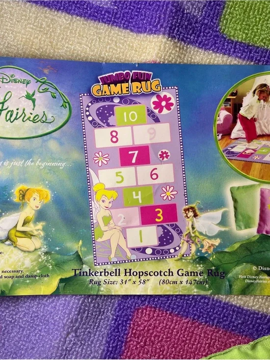 Disney Fairies Tinker Bell Hopscotch Game Rug Play Mat 31x58 w/ Bean Bags