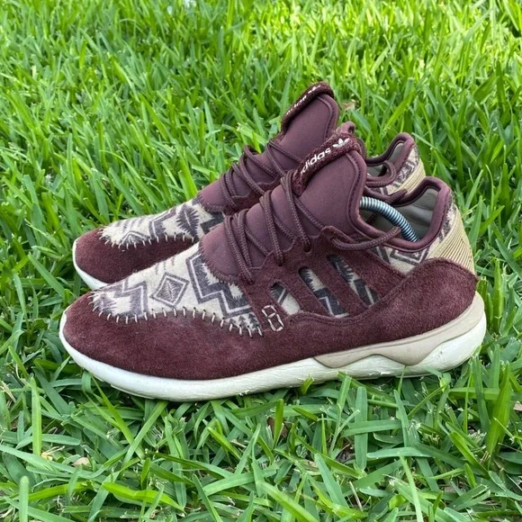 Adidas Tubular Runner Burgundy Southwestern Geometric Suede Mens 10.5 B24692