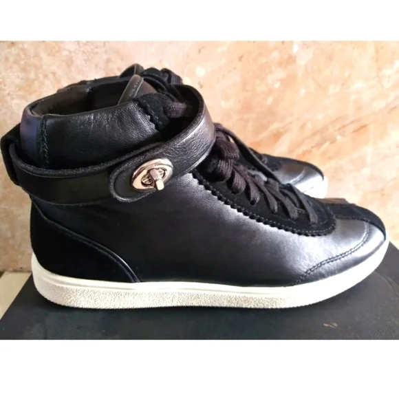 NEW COACH BLACK HIGH TOP LEATHER SNEAKERS SIZE 7