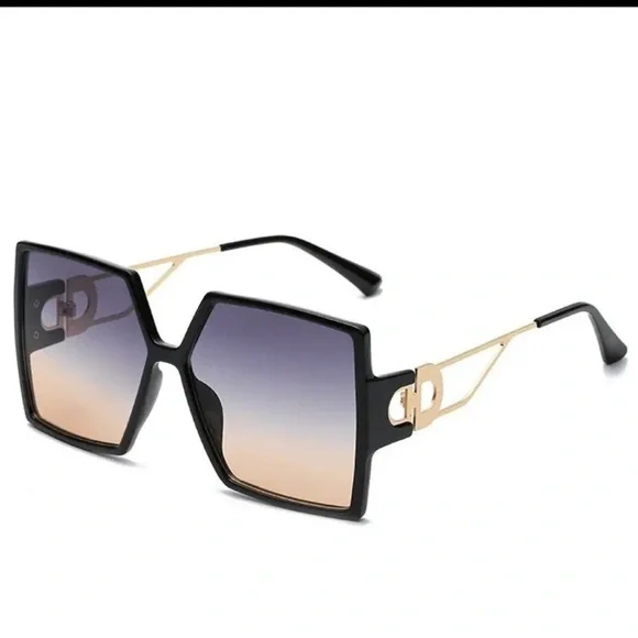 Black  & Tea Square Sunglasses with Gold Arm Detail