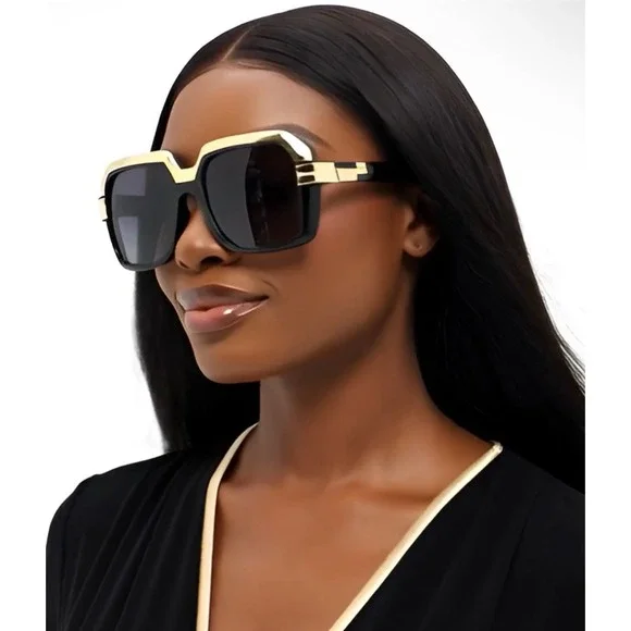 Sunglasses‎ Retro Vintage Streetwear Women Aviator Gold Black UV400 Square Shade