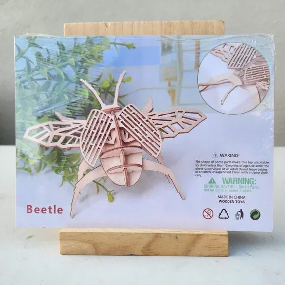 NEW 3D Wooden Beetle Puzzle Insect Animal Model Kit STEM Crafts DIY Brain Teaser