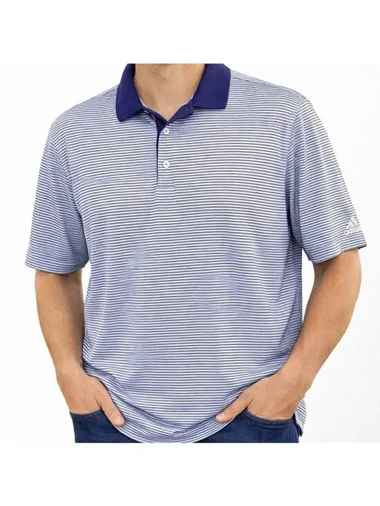 Adidas Golf Polo Shirt Mens XXL Purple White Pinstripe Short Sleeve Athleisure