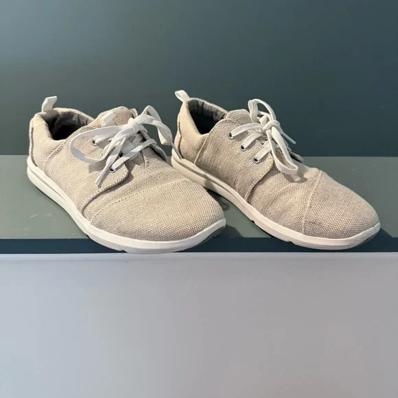 Toms Womens Del Rey Sneakers Metallic Beige Linen Size 8