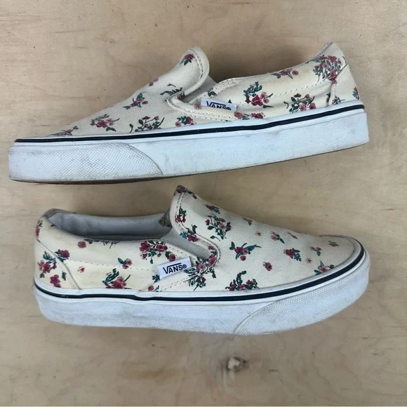 Vans Cream Floral Slip-On Shoes