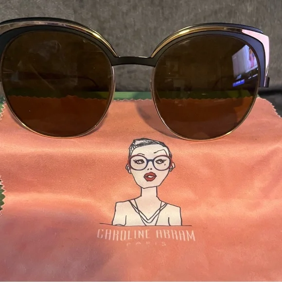 Vintage Caroline Abram Paris Women's Sunglasses - Black and Gold with RX lenses