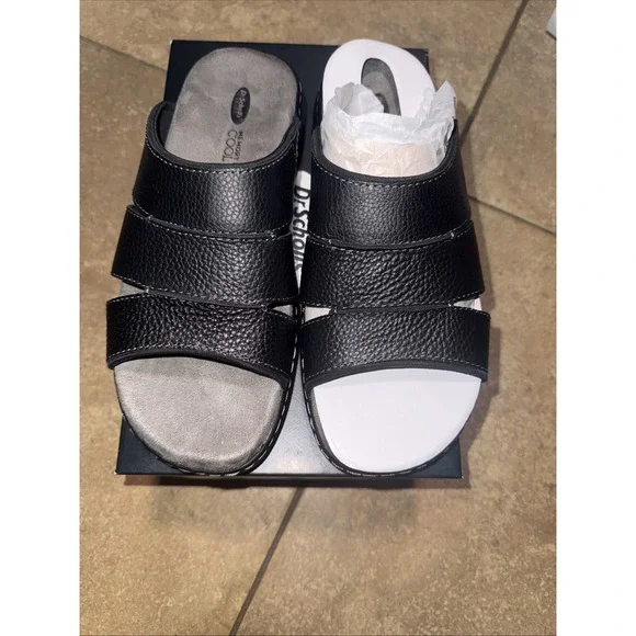 Dr. Scholl's Gordon Men's Leather Slide Sandals Memory Foam Cool Fit Black Size8