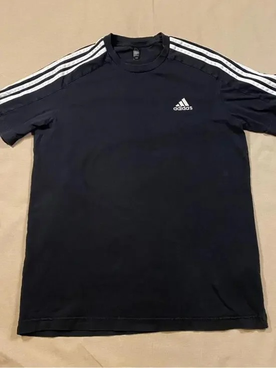 Adidas Men's Black Tee with White Stripes
