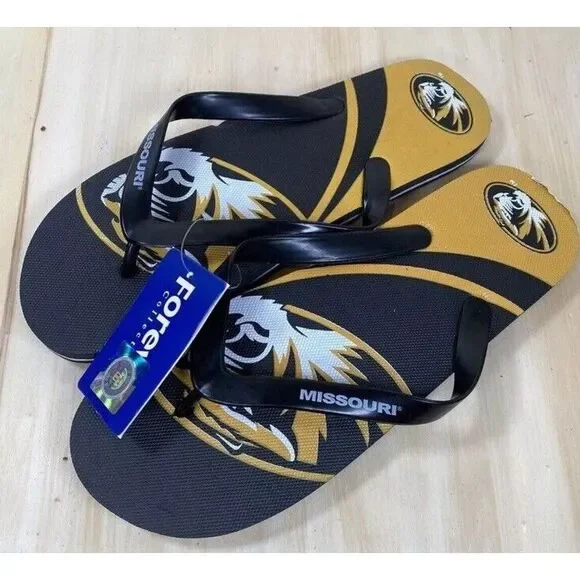 Missouri‎ Tigers NCAA Team Name Logo Flip Flops New Size Large Mens 9-10
