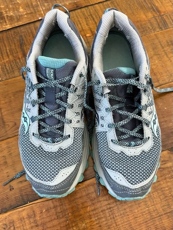 Saucony Trail Running Shoes Women’s Gray Blue Hiking Outdoor Sneakers Size 9.5