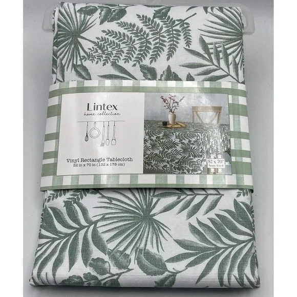 Lintex Home Ferns Vinyl Tablecloth‎ 52 x 70 Rectangle Flannel Back BBQ