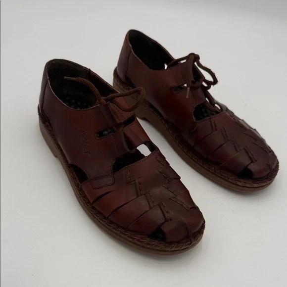 Rieker  Brown Leather fisher Sandals women 41 lace up retro casual Y2K vacation