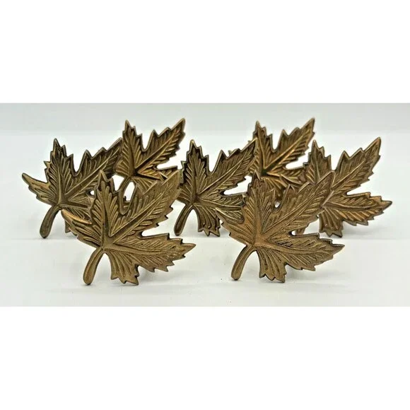 Solid Brass Maple Leaf Napkin Holders Vintage Lot of‎ 7 Gold Fall Autumn Decor