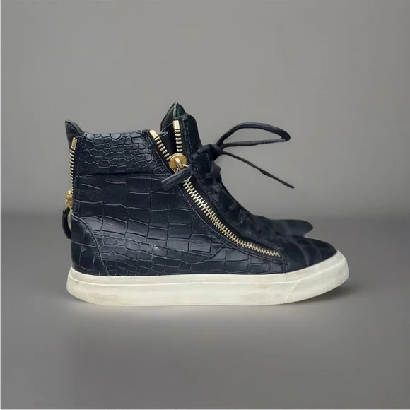 Giuseppe Zanotti Woman Croc Embossed Black Sneakers Size 7 High Top