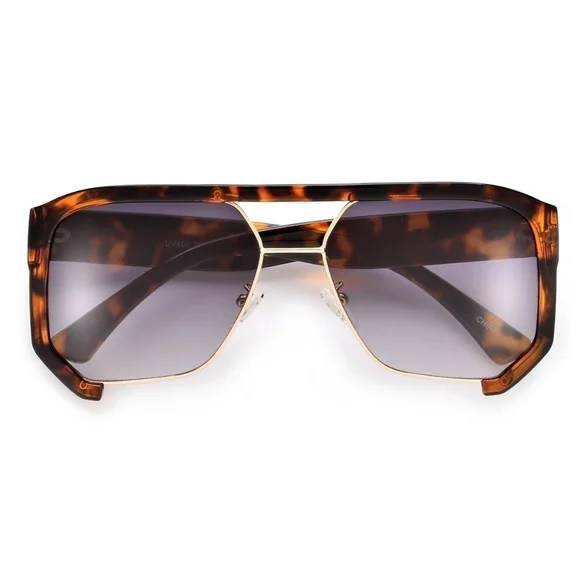 NEW Tortoise Oversize Modern Half Frame Aviator Sunglasses
